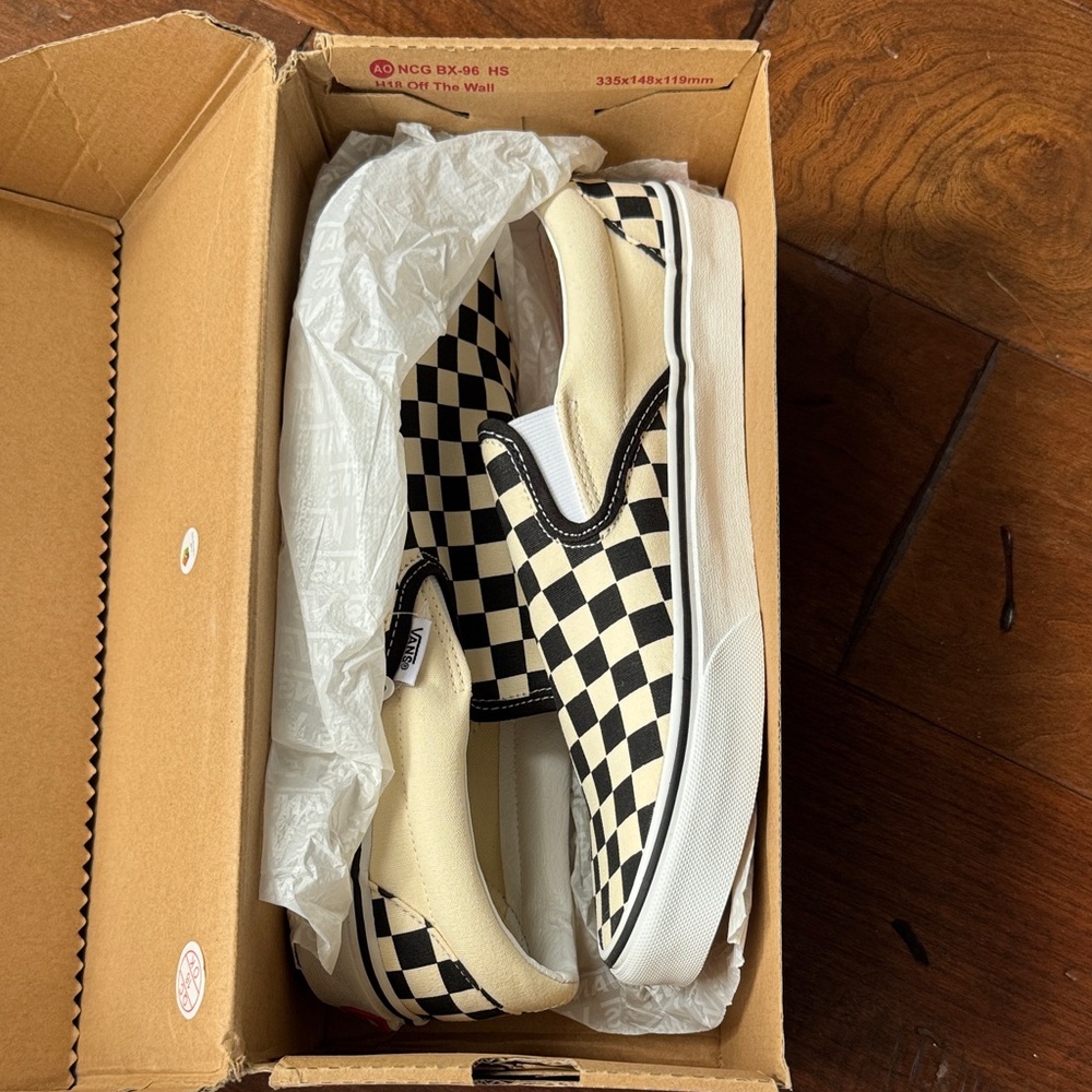 NIB Vans Black and Cream Checkerboard Slip-Ons